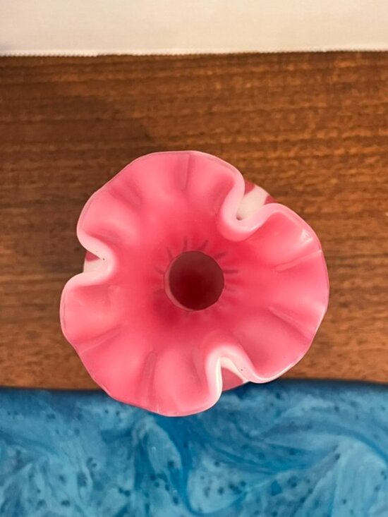 Fenton Satin Frosted Coin Dot Cranberry Pink Ruffled Vase